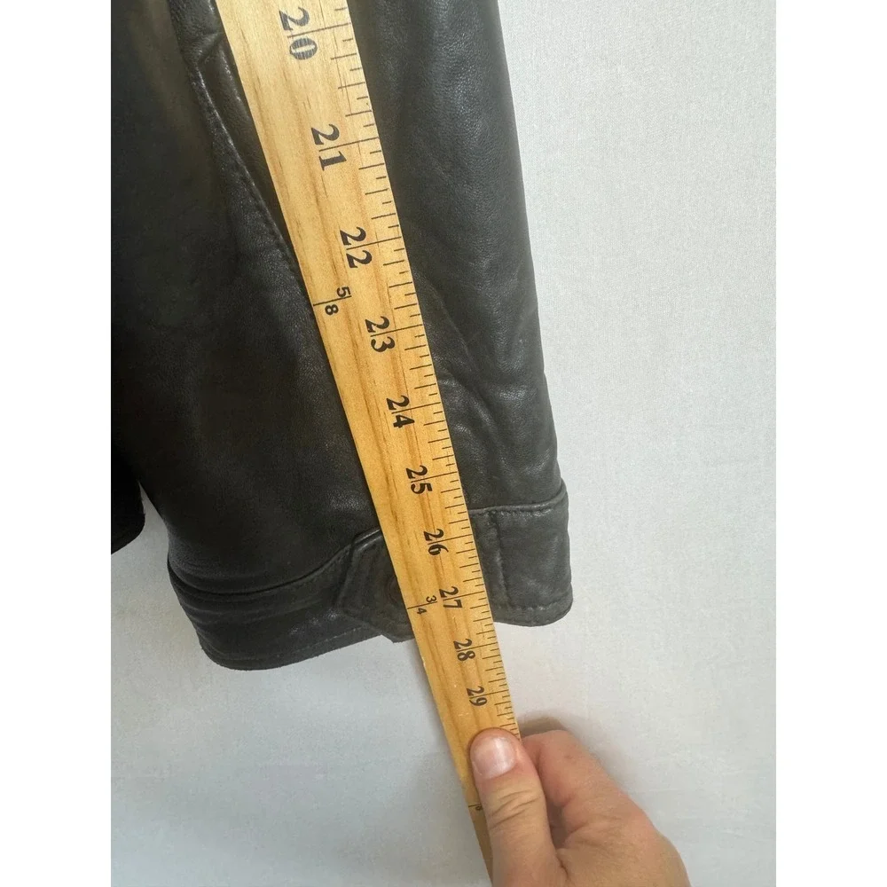 Levis Mens Genuine Leather Cafe Jacket Black Plaid Lined Full Zip Epaulettes XXL